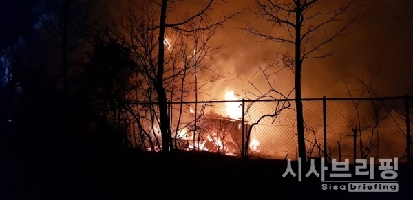 지난 4일 밤부터 확산된 산불로 강원도 고성 지역이 막대한 피해를 입고 있다./출처=남인영 기자
